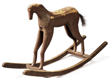 View full screen - View 1 of Lot 1498. PAINTED AND CARVED OAK AND HORSEHAIR CHILD'S ROCKING HORSE, CIRCA 1900.