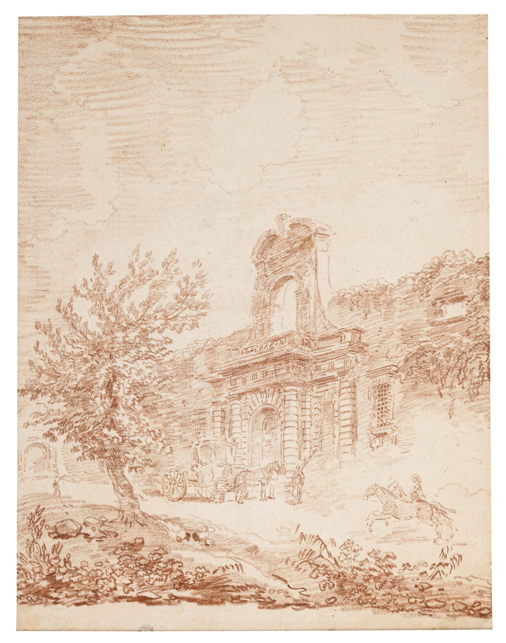 View full screen - View 1 of Lot 64. Vignola's Gate to the Farnese Gardens, Rome, with a coach and horses.