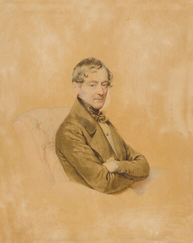 View full screen - View 1 of Lot 312. Half length portrait of a Gentleman, seated with his arms folded.