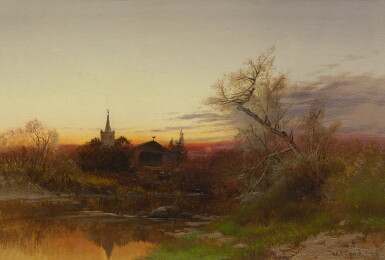 View full screen - View 1 of Lot 20. Sunset Over a Town.