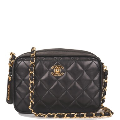 View full screen - View 1 of Lot 58. Chanel Black Camera Bag of Quilted Lambskin Leather with Gold Tone Hardware.