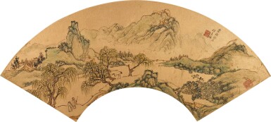 View full screen - View 1 of Lot 8064. 程嘉燧 青綠山水|Cheng Jiasui, Scholars admiring a Crane.