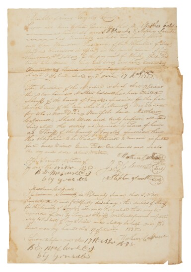 View full screen - View 1 of Lot 98. (Texas) — Caldwell, Matthew, Signer of the Texas Declaration of Independence | Signed by "the Paul Revere of Texas".