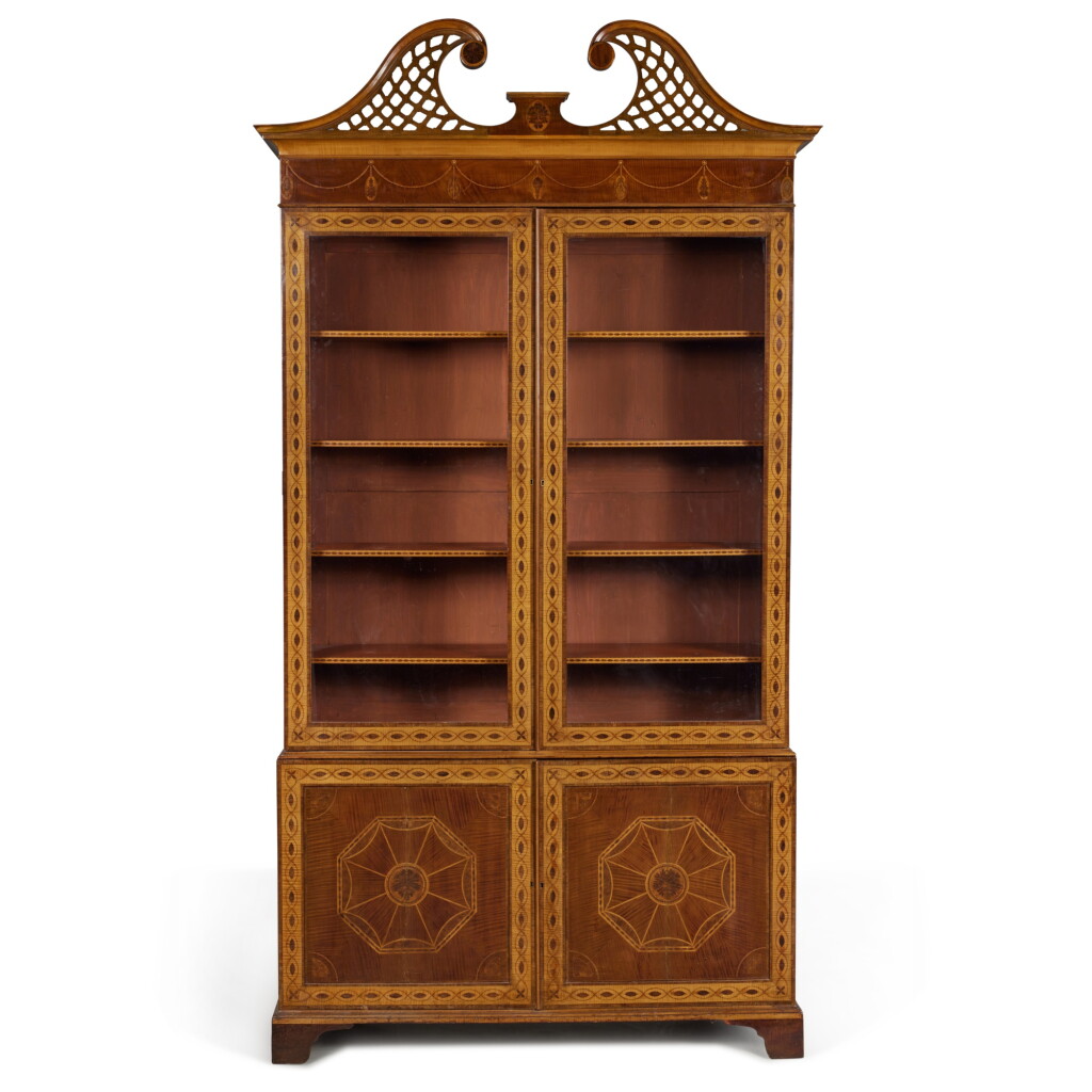 View full screen - View 1 of Lot 109. A George III Satinwood, Mahogany, Harewood, Sycamore and Burr Yew Marquetry Display Cabinet, Circa 1780.