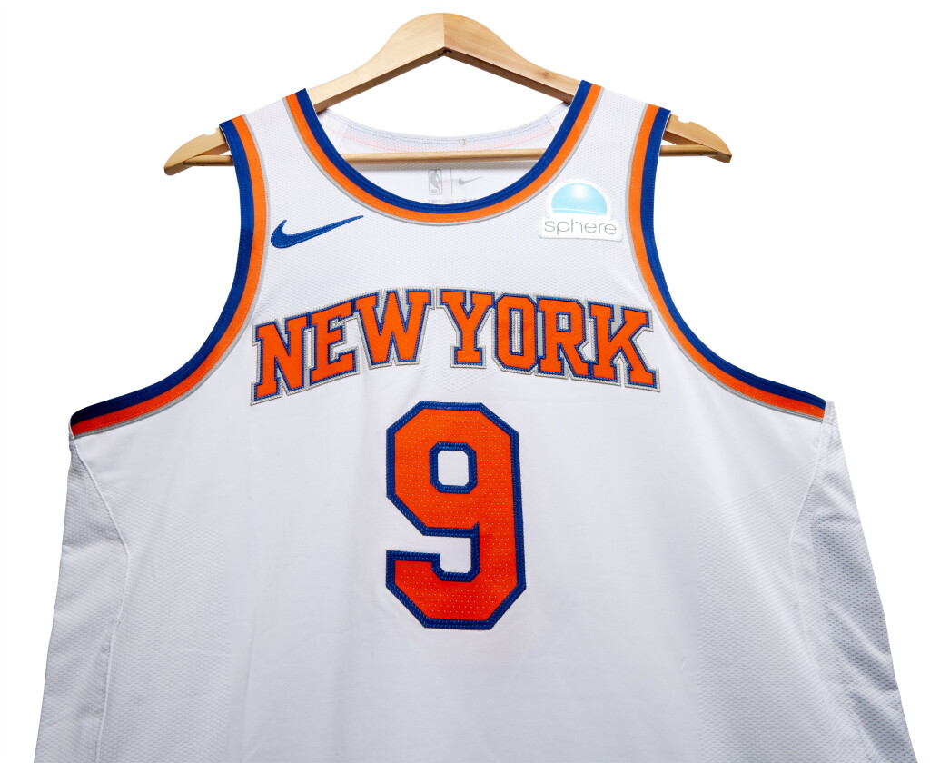 View full screen - View 1 of Lot 87. RJ Barrett New York Knicks 2023-2024 Kia NBA Tip-Off Game Worn Association Edition Jersey.