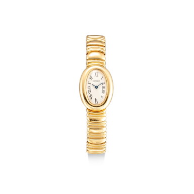 View full screen - View 1 of Lot 8163. CARTIER | BAIGNOIRE JOAILLERIE, REFERENCE 1960 | A YELLOW GOLD WRISTWATCH WITH BRACELET, CIRCA 1996 | 卡地亞 | Baignoire Joaillerie 型號1960 黃金鏈帶腕錶,約1996年製.