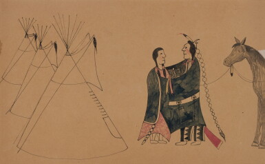 View full screen - View 1 of Lot 50. Lakota Drawing depicting a Courting Scene, circa 1880.