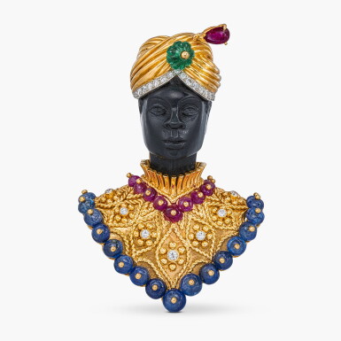 View full screen - View 1 of Lot 1385. Gem-Set, Ebony and Diamond Brooch | 梵克雅寶 | K金 配 寶石 配 烏木 及 鑽石 胸針.