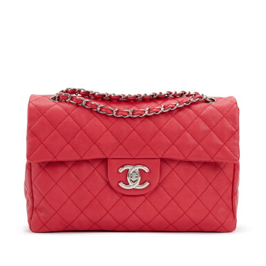 View full screen - View 1 of Lot 49. Dark Pink Quilted Soft Caviar Maxi Classic Single Flap Bag Silver Hardware, 2008-2009.