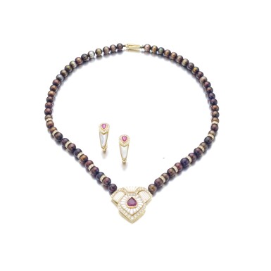 View full screen - View 1 of Lot 537. GEM SET AND DIAMOND DEMI-PARURE.