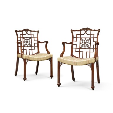 View full screen - View 1 of Lot 1303. A Pair of George III Carved Mahogany Armchairs, Circa 1760.