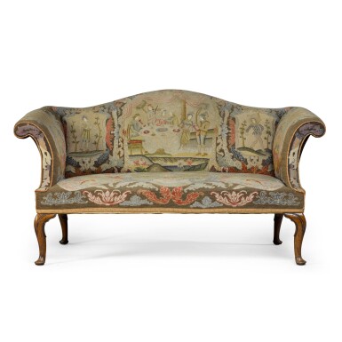 View full screen - View 1 of Lot 112. A George II style walnut and needlework upholstered sofa, late 19th/early 20th century.