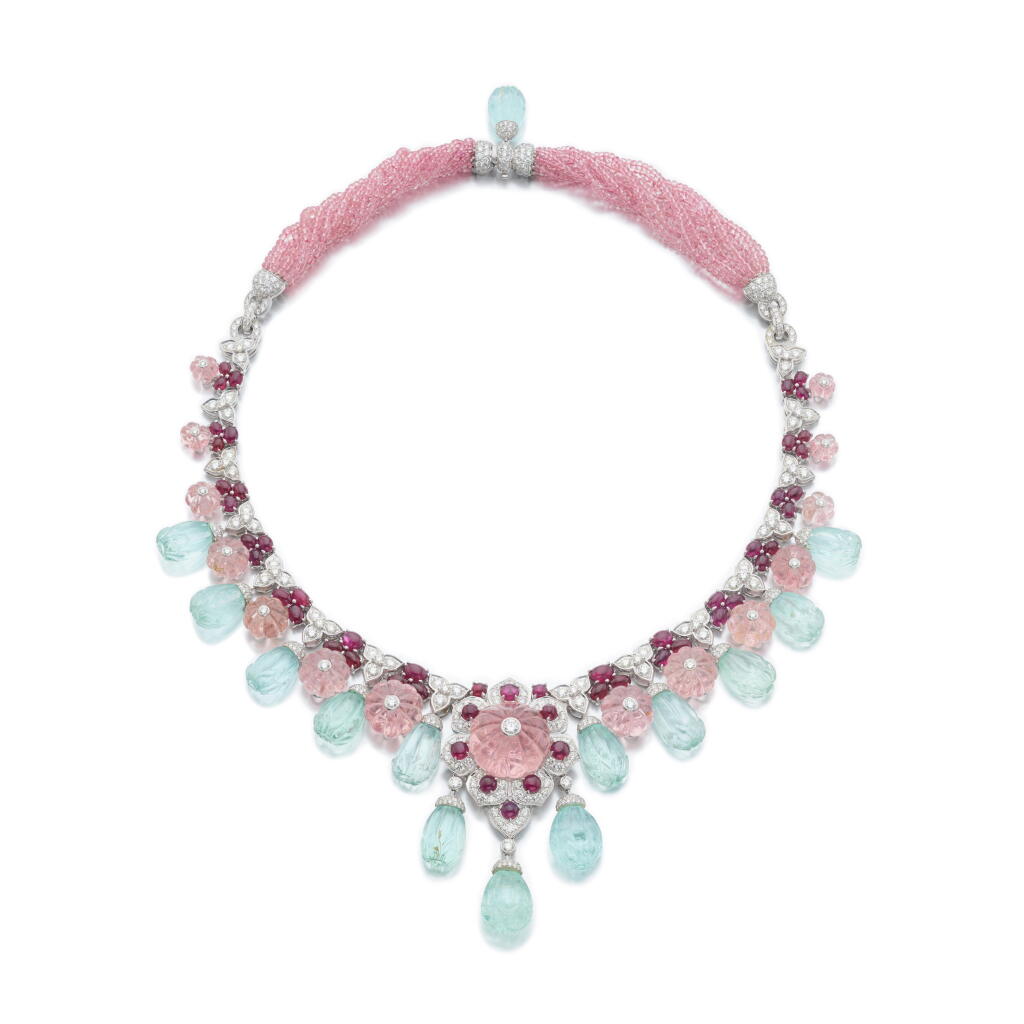 View full screen - View 1 of Lot 755. Gem set and diamond necklace.