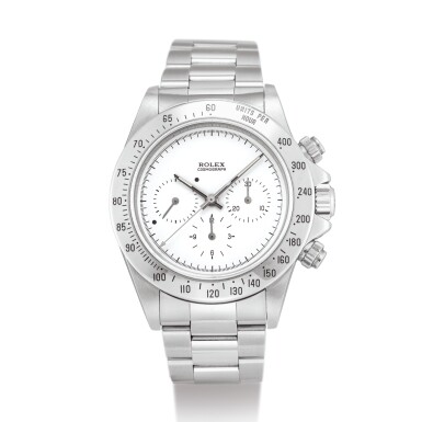 View full screen - View 1 of Lot 2234. ROLEX | COSMOGRAPH DAYTONA, REFERENCE 16520 A STAINLESS STEEL CHRONOGRAPH WRISTWATCH WITH TEST DIAL AND BRACELET, CIRCA 1998 " | 勞力士 | Cosmograph Daytona 型號16520 精鋼計時鏈帶腕錶,備試驗錶盤,錶殼編號U644912,約1998年製".