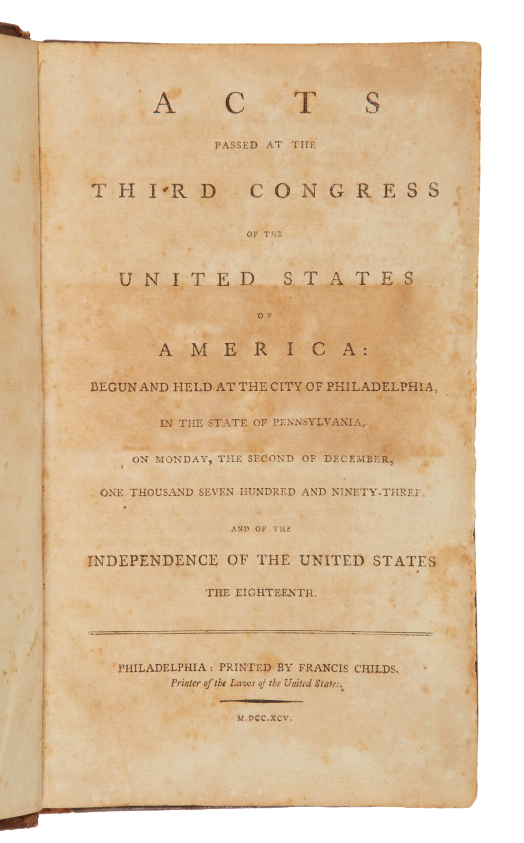 View full screen - View 1 of Lot 225. United States Congress | Acts Passed at The Third Congress of The United States of America.