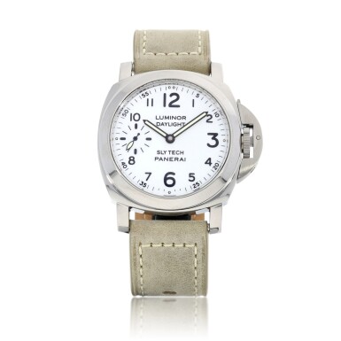 View full screen - View 1 of Lot 8362. Luminor Daylight Slytech, Reference 5218-207/A | A limited edition stainless steel wristwatch, Made for Sylvester Stallone, Circa 1996 | 沛納海 Luminor Daylight Slytech 型號5218-207/A | 限量版精鋼腕錶,為施維斯達·史泰龍而製,約1996年製.