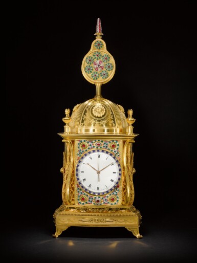 View full screen - View 1 of Lot 19. John Mottram: A George III gilt-brass paste-set musical automaton table clock for the Chinese market, London, circa 1790.