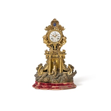 View full screen - View 1 of Lot 1043. A rare early Rococo gilt-bronze mounted and patinated bronze sculptural mantel clock, South German, probably Munich, circa 1720/30.