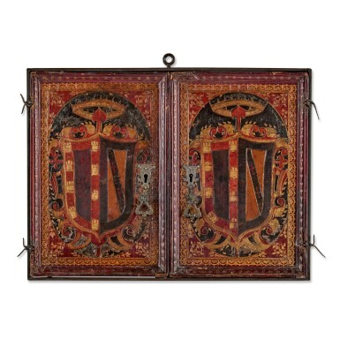 View full screen - View 1 of Lot 232. A Portuguese painted armorial travel document holder, 17th century.