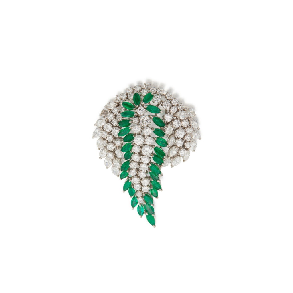 View full screen - View 1 of Lot 58. Emerald and Diamond Brooch.