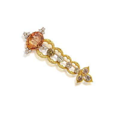 View full screen - View 1 of Lot 1860. Topaz Intaglio and Diamond Pin, Second Half of 19th Century | 蒂芙尼 | 托帕石凹雕 配 鑽石 胸針,十九世紀下半葉.