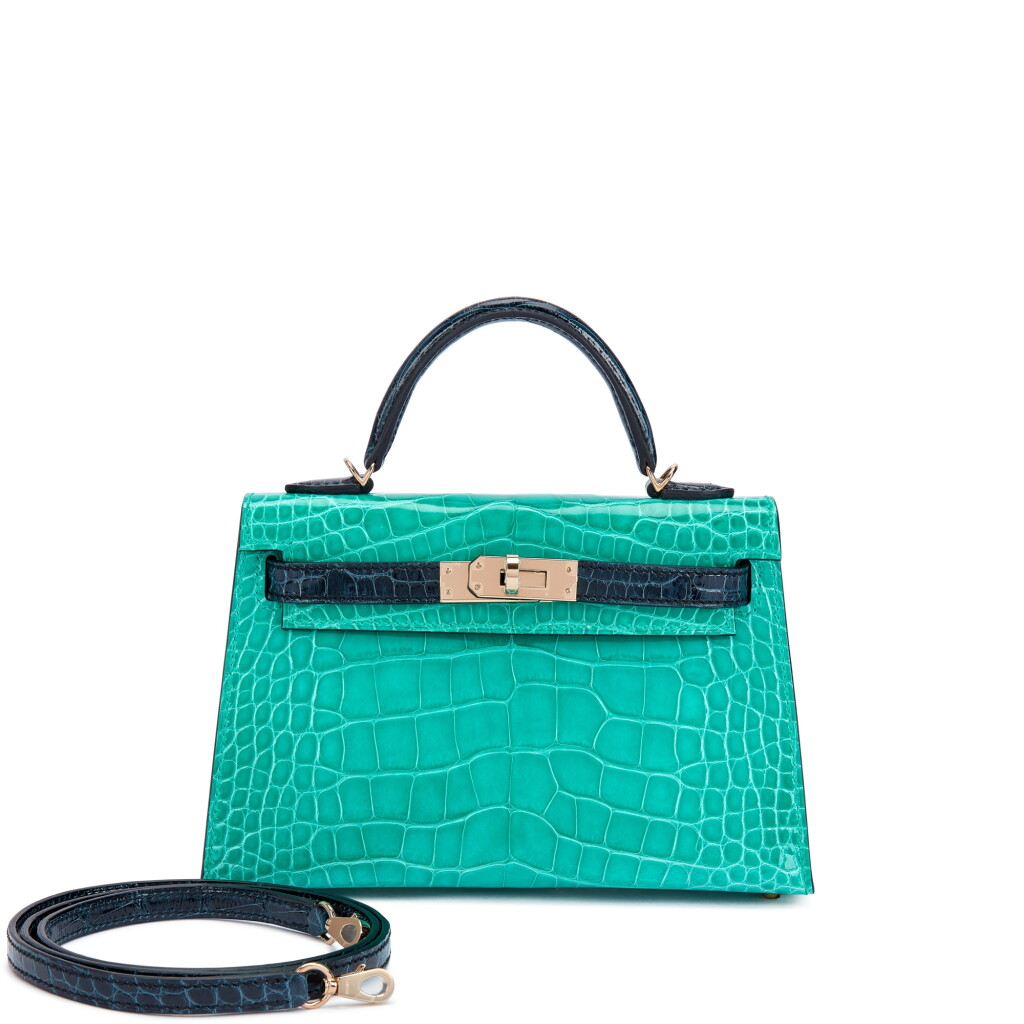 全萤幕检视 - 查看6011Important Private Collection: Vert Jade and Vert Rousseau Shiny Mississippiensis Alligator HSS Mini Kelly II 20 Permabrass Hardware, 2023的1