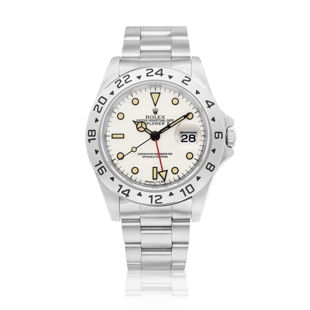 View full screen - View 1 of Lot 8651. Explorer II, Reference 16570 | A stainless steel wristwatch with date, 24 hours indication and bracelet, Circa 1993 | 勞力士 | Explorer II 型號16570 | 精鋼鏈帶腕錶,備日期及24小時顯示,約1993年製.