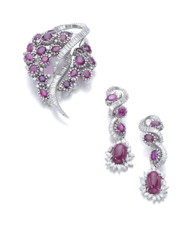 View full screen - View 1 of Lot 116. RUBY AND DIAMOND DEMI-PARURE.