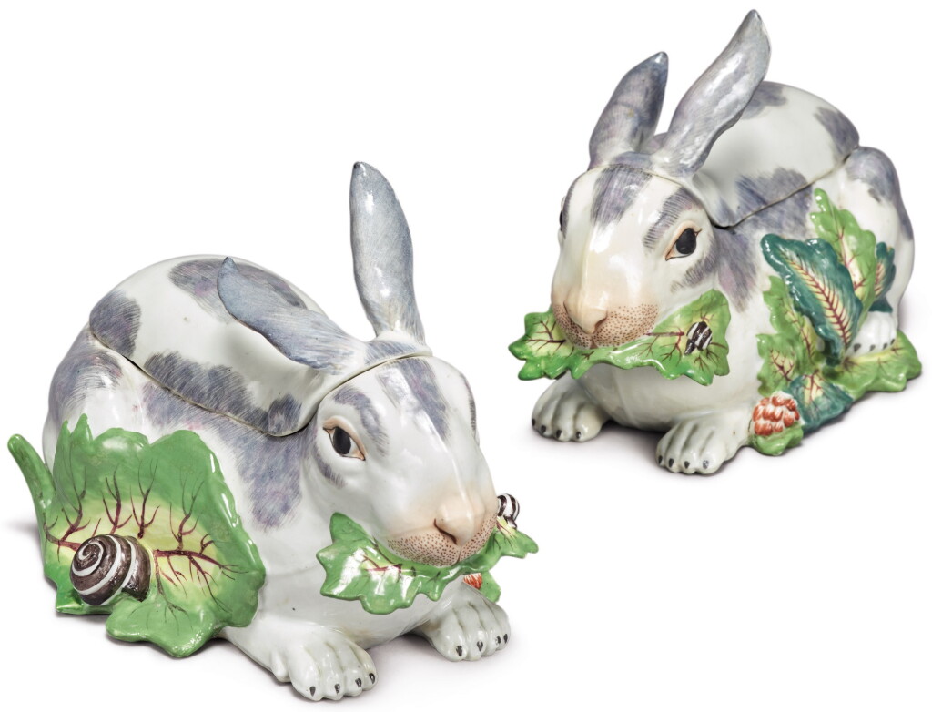 View full screen - View 1 of Lot 155. A PAIR OF SAMSON RABBIT TUREENS AND COVERS, LATE 19TH CENTURY.