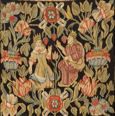 View full screen - View 1 of Lot 166. A Framed Northern European tapestry cushion panel, probably Sweden, 18th century.