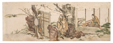 View full screen - View 1 of Lot 13. Katsushika Hokusai (1760-1849) | Mounting Love at the Snowbound Barrier (Tsumoru koi yuki no seki no to) | Edo period, 19th century.