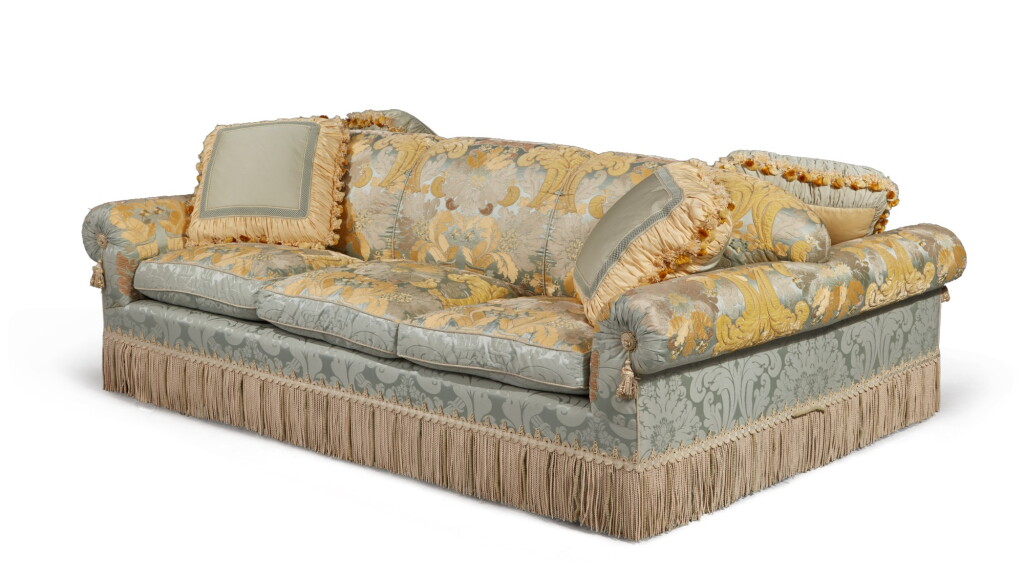 View full screen - View 1 of Lot 25. A Double-Sided Three-Seat Upholstered Sofa, Modern.