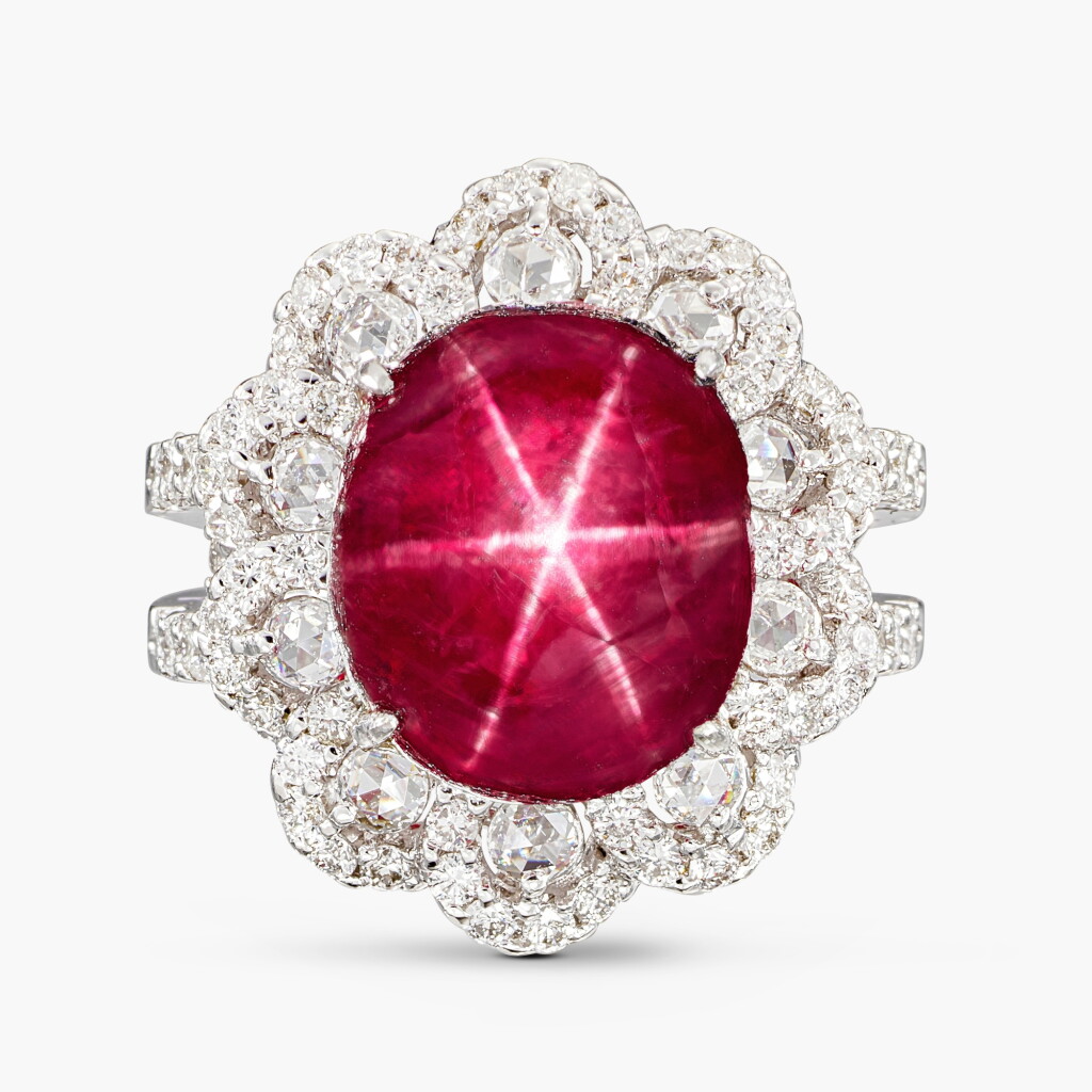 View full screen - View 1 of Lot 1484. Star Ruby and Diamond Ring | 13.78克拉 天然「緬甸」 未經加熱星光紅寶石 配 鑽石 戒指 .