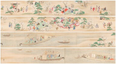 View full screen - View 1 of Lot 2134. Tamura Suio (fl. 1681-1736), Cherry blossom viewing and pleasure boats, Edo period, early 18th century | 田村水鷗 花見舟遊図巻 江戸時代中期 18世紀前半.