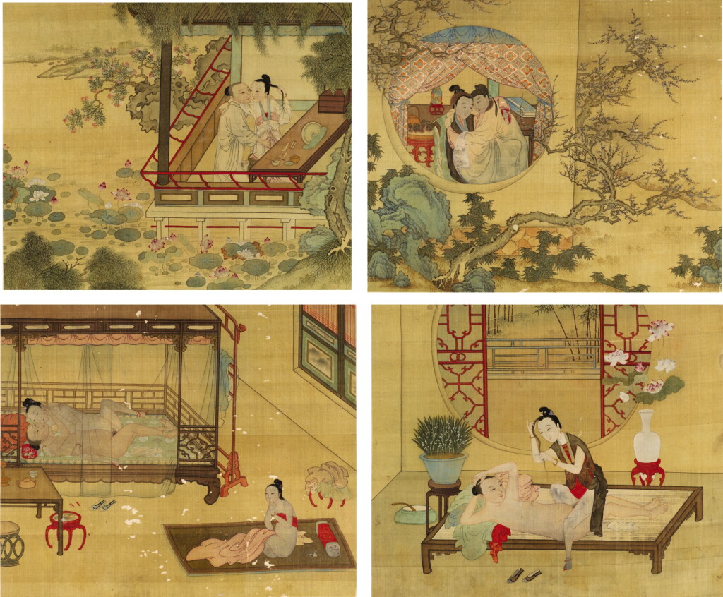 View full screen - View 1 of Lot 282. A SET OF FOUR EROTIC PAINTINGS QING DYNASTY, 19TH CENTURY | 清十九世紀 《春宮圖》一組四幅 設色絹本.