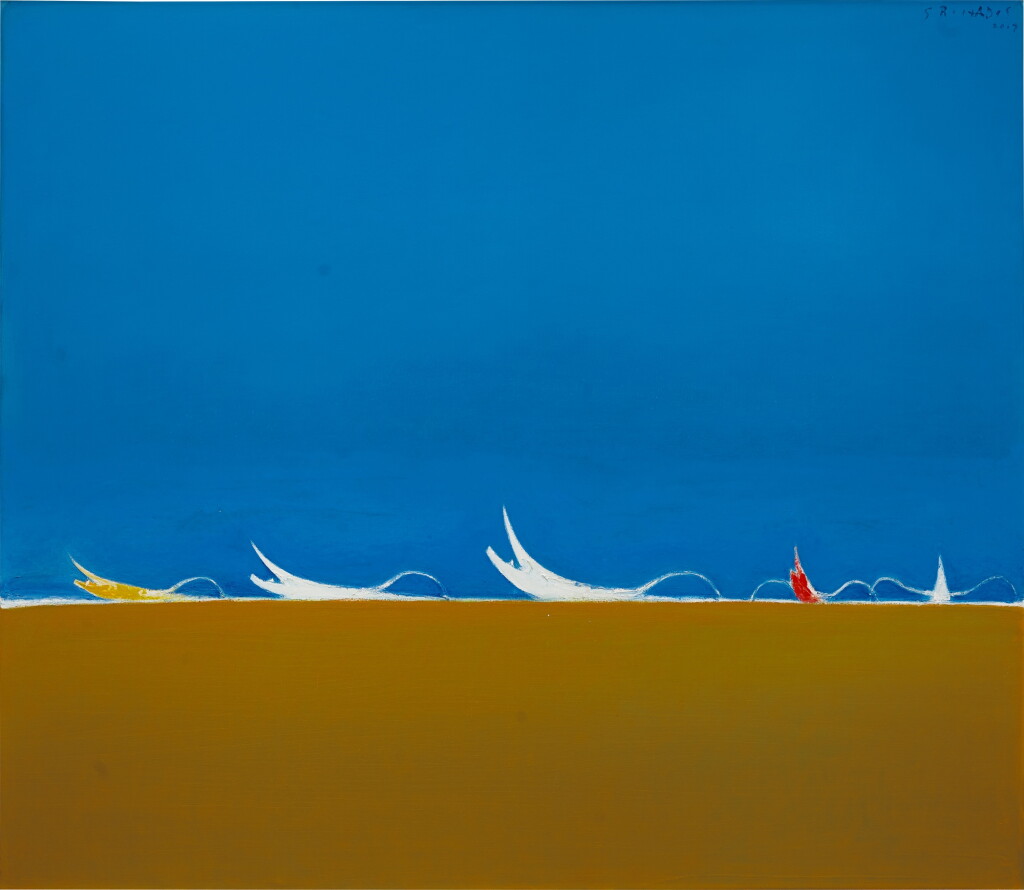 View full screen - View 1 of Lot 659. Srihadi Soedarsono 斯裡哈迪 · 蘇達索諾 | Five fishing boats at Sanur Beach 在沙努爾沙灘的五條漁船.
