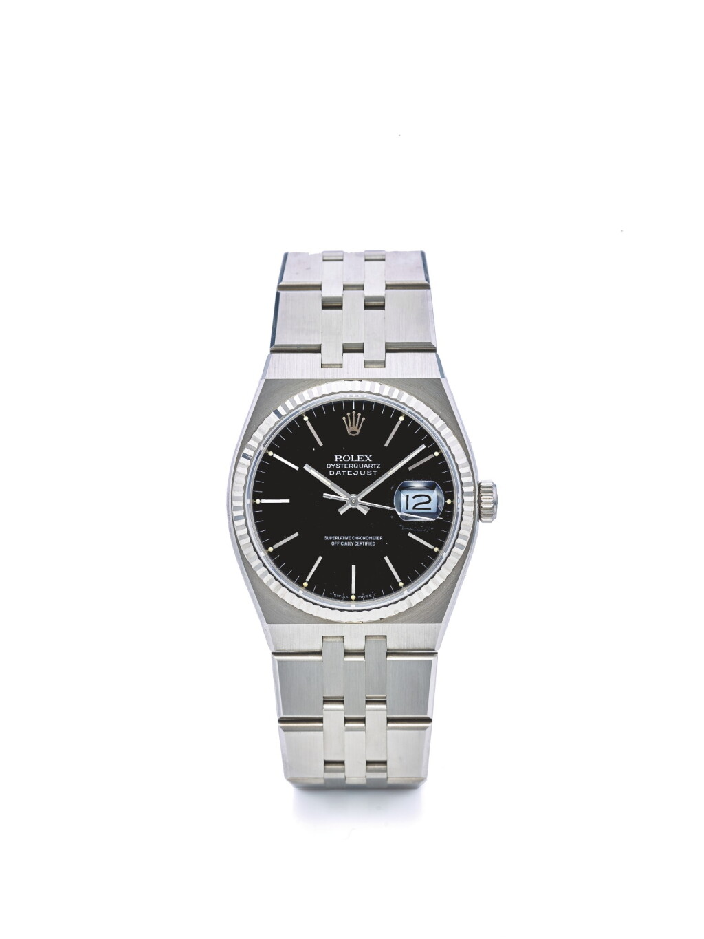 View full screen - View 1 of Lot 58. ROLEX | REF 17014 OYSTERQUARTZ DATE, A STAINLESS STEEL CENTER SECONDS WRISTWATCH WITH DATE AND BRACELET CIRCA 1990.