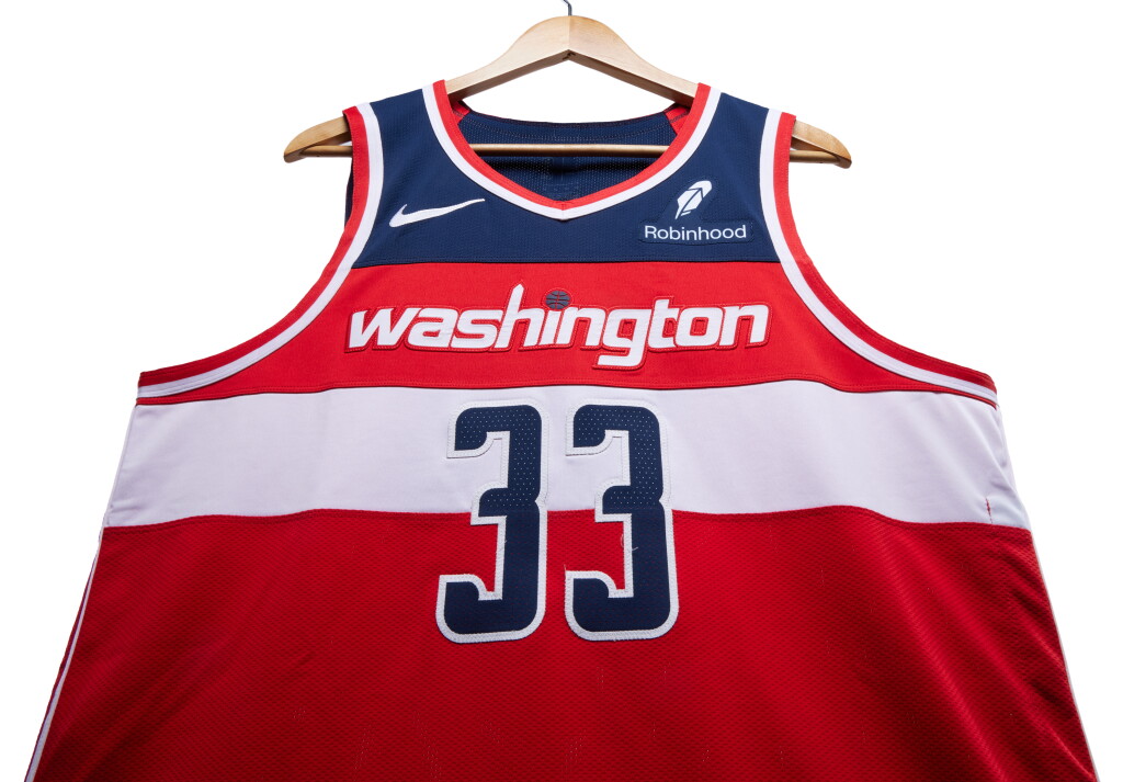 View full screen - View 1 of Lot 101. Kyle Kuzma Washington Wizards 2023-2024 Game Worn Icon Jersey | Double-Double.