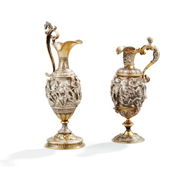 View full screen - View 1 of Lot 97. TWO MINIATURES SILVER AND SILVER-GILT EWERS, BY FRÉDÉRIC-JULES RUDOLPHI, CIRCA 1860 | DEUX AIGUIÈRES MINIATURES EN ARGENT ET VERMEIL, PAR FRÉDÉRIC-JULES RUDOLPHI, PARIS, VERS 1860.