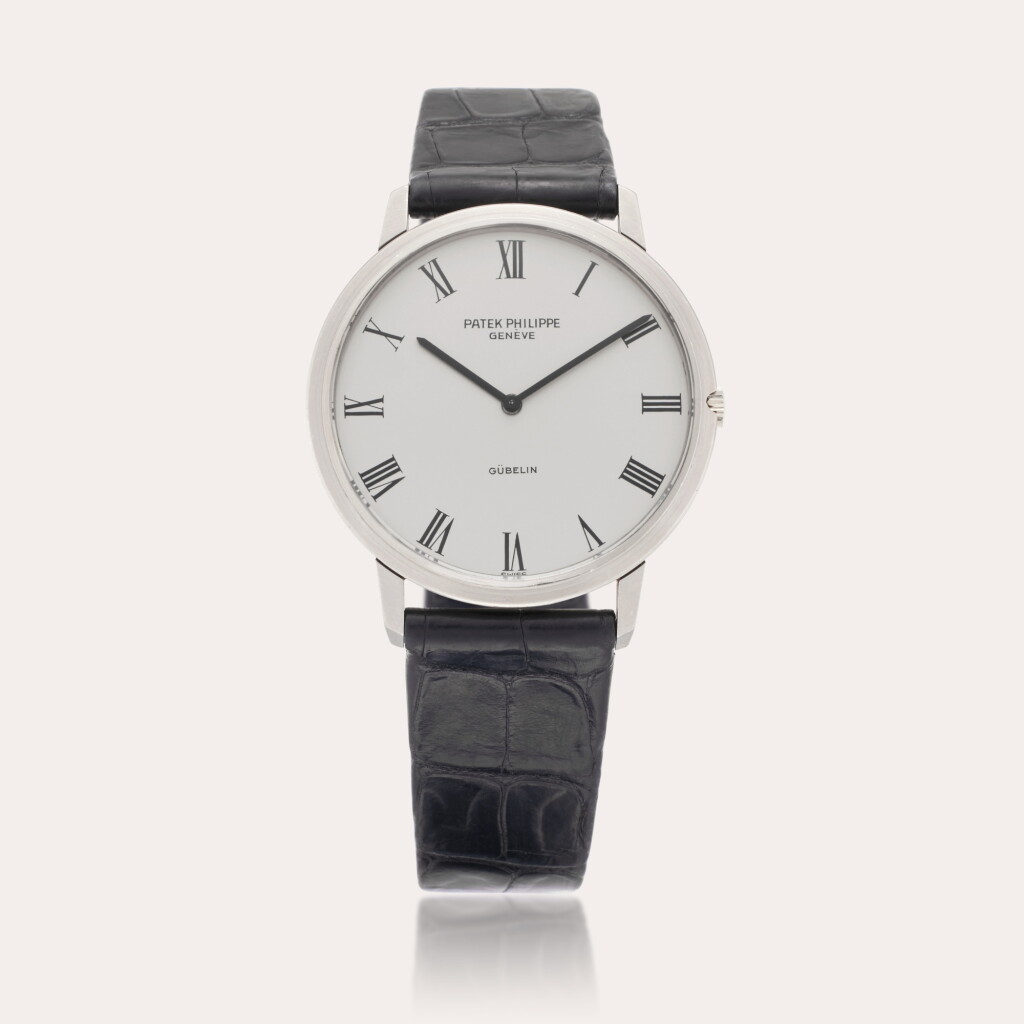 View full screen - View 1 of Lot 283. Reference 3588 Calatrava | Retailed by Gübelin: A white gold automatic wristwatch, Circa 1973.