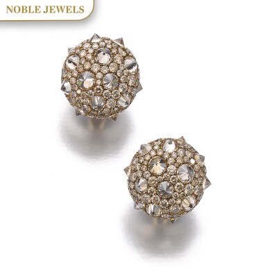 View full screen - View 1 of Lot 306. HEMMERLE | PAIR OF DIAMOND EAR CLIPS.