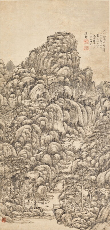 View full screen - View 1 of Lot 3078. Wang Yuanqi 1642 - 1715 王原祁 1642-1715 | Landscape after Wang Meng 仿王蒙山水 .