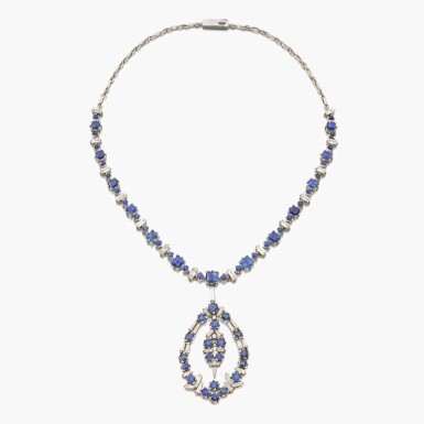 View full screen - View 1 of Lot 191. Sapphire and Diamond Necklace.