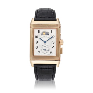 View full screen - View 1 of Lot 124. Reference 270.258 Reverso Geographique | A limited edition pink gold reversible world time wristwatch with day & night indication, Circa 2000.