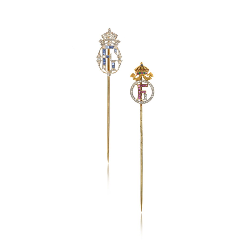 View full screen - View 1 of Lot 1096. Two gem set and diamond presentation tie pins, early 20th century.