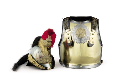 View full screen - View 1 of Lot 294. A set of French helmets and two breastplates, circa 1825 and 1874.