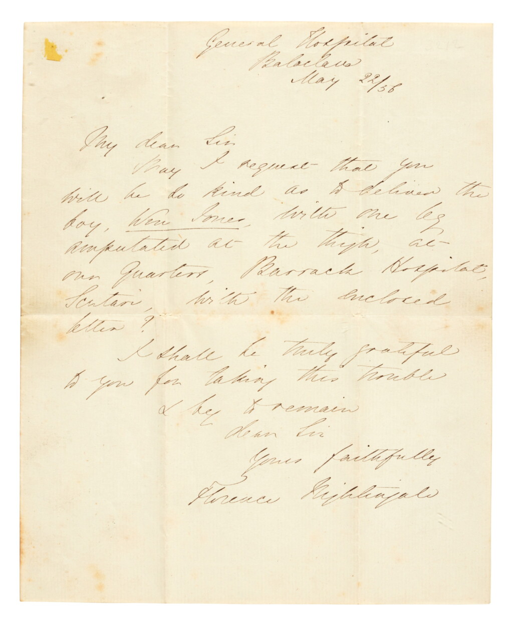 View full screen - View 1 of Lot 269. Florence Nightingale | Autograph letter signed, from the General Hospital at Balaclava, May 1856.