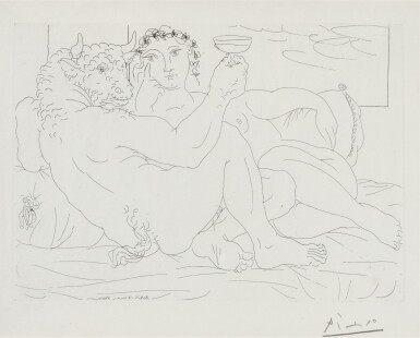 View full screen - View 1 of Lot 102. Minotaure, une Coupe à la Main, et Jeune Femme (B. 190; Ba. 349).