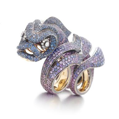 View full screen - View 1 of Lot 238. Sapphire, pink sapphire and diamond rings | Anelli in zaffiri, zaffiri rosa e diamanti .