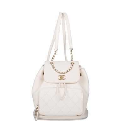 View full screen - View 1 of Lot 82. CHANEL | WHITE CAVIAR AFFINITY BACKPACK WITH LIGHT GOLD TONE HARDWARE.